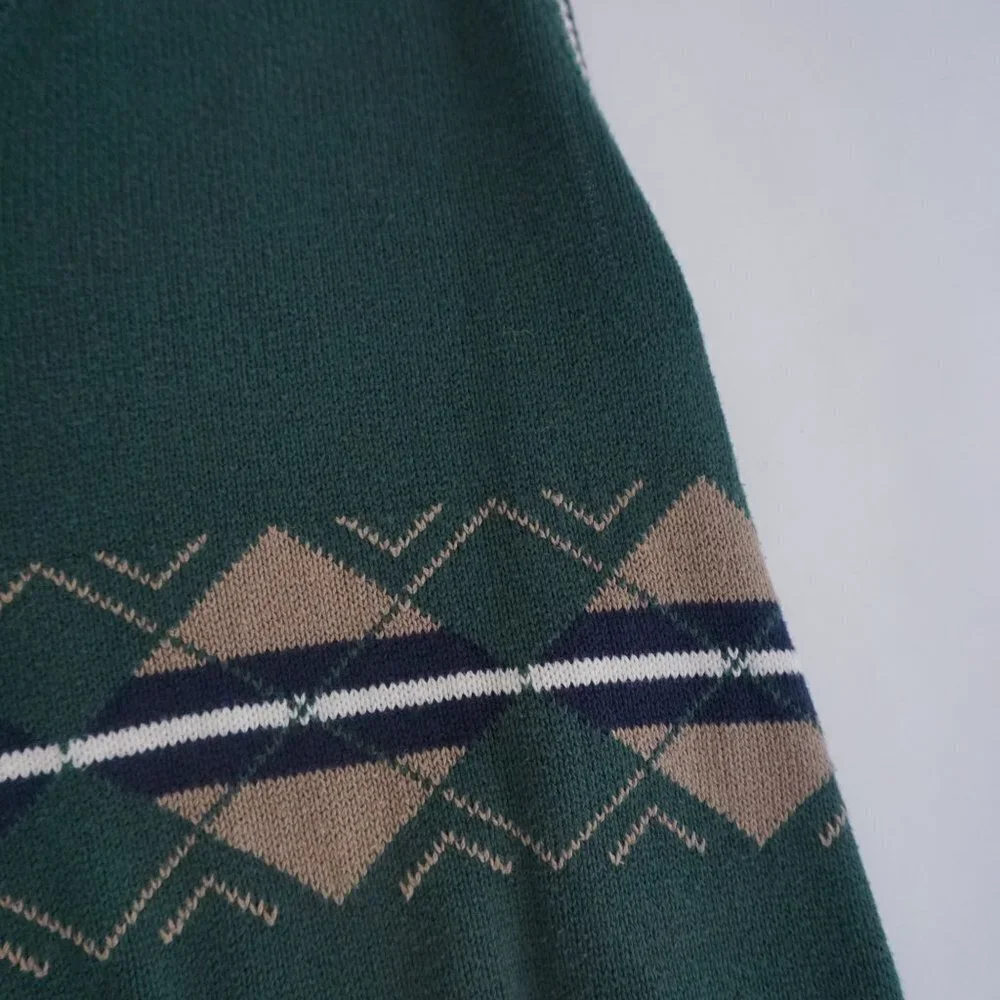 Vintage 90s Steve Strickland fairway sportswear green cotton knit v-neck Vest XL - Picture 7 of 8